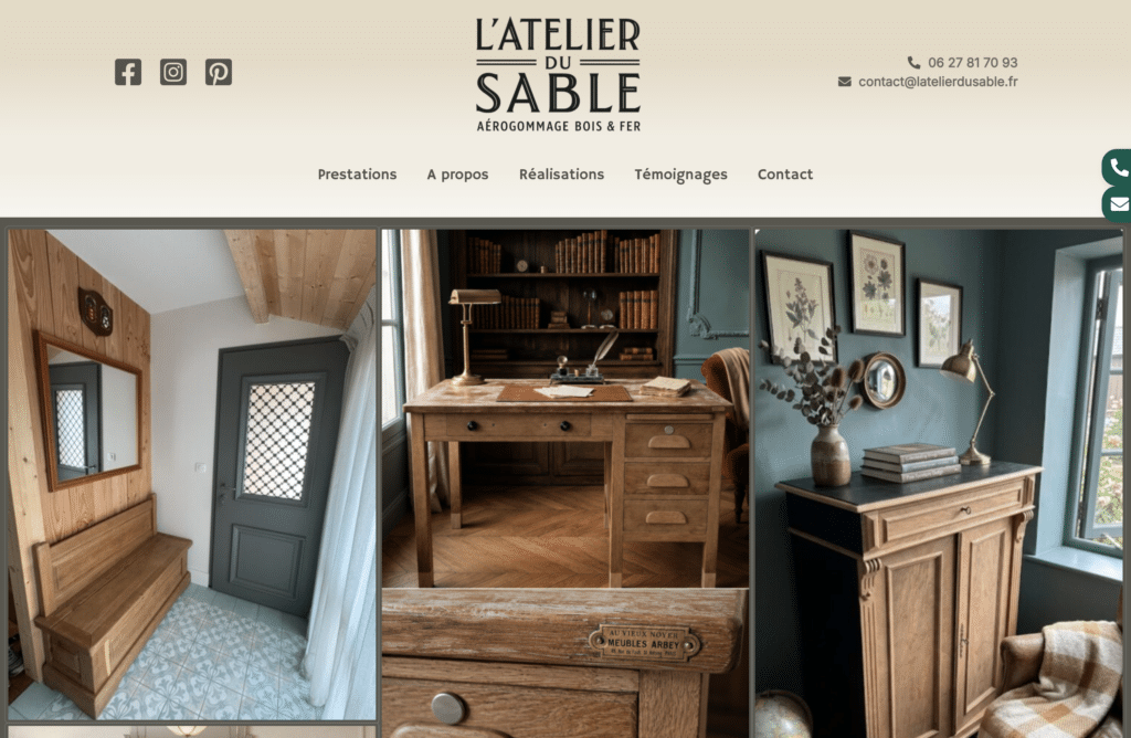 Page d'accueil du site l'atelier du sable